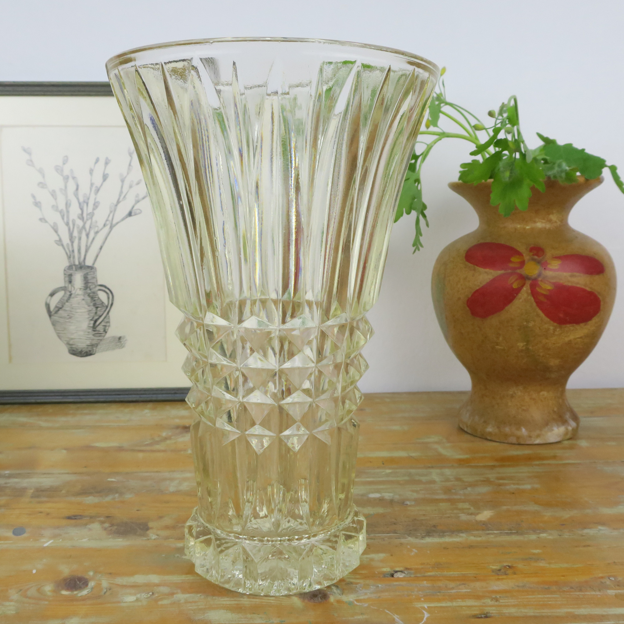 Vintage Heavy Vase Of Thick Glass With Relief Pattern Retroriek 