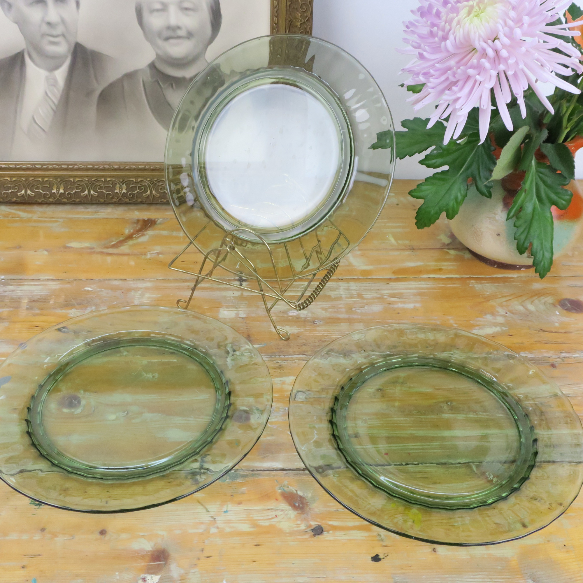 alleen eb Omgeving Vintage bord glas groen, glazen bord art deco, set van drie - Retroriek